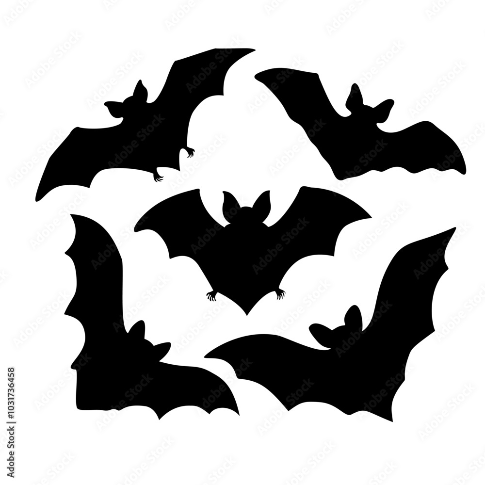 Silhouette of Flying Bats in Dark Halloween Theme Silhouette of Flying Bats in Dark Halloween Theme