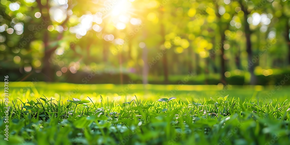Green grass in the park with sunlight and blur background. Green grass in the park with sunlight and blur background.