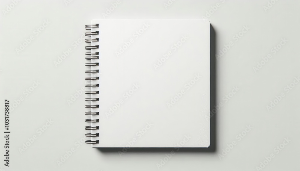A closed white spiral-bound notebook lies flat on a white background...Concept: Notebook, notepad, stationery, mockup, minimalist. A closed white spiral-bound notebook lies flat on a white background...Concept: Notebook, notepad, stationery, mockup, minimalist.