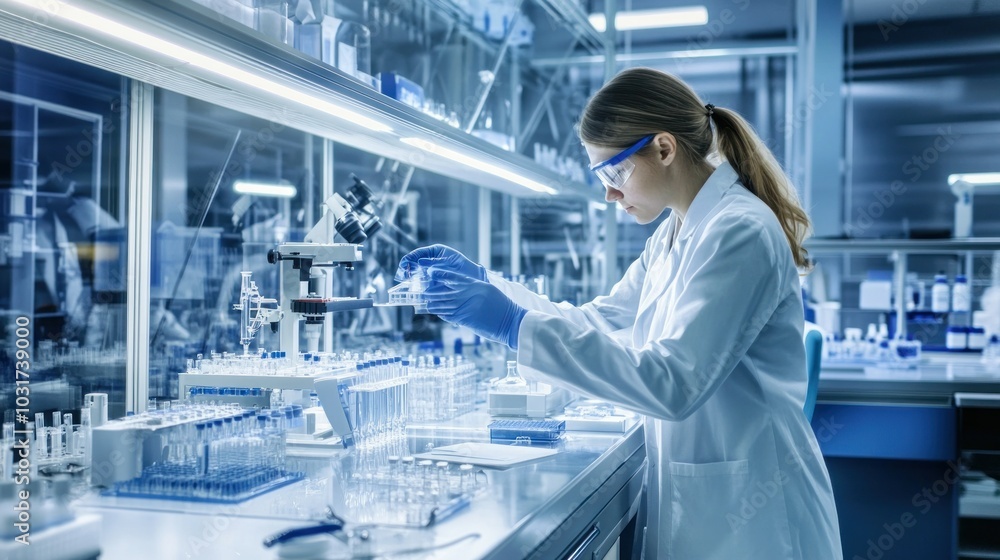Female Scientist Working in a Modern Laboratory Female Scientist Working in a Modern Laboratory