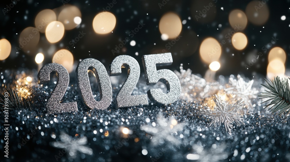 Sparkling 2025 Celebration with Festive Background and Lights Sparkling 2025 Celebration with Festive Background and Lights