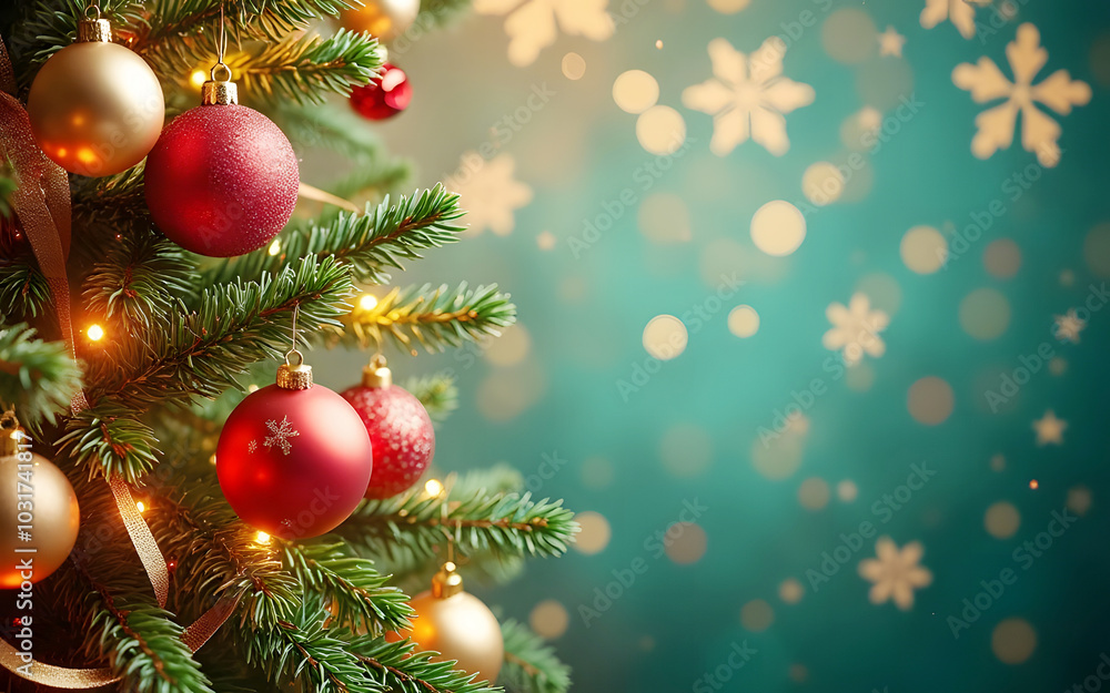 Merry Christmas and Happy New Year. Festive bright beautiful background. Decorated Christmas tree on blurred background Merry Christmas and Happy New Year. Festive bright beautiful background. Decorated Christmas tree on blurred background