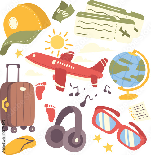 vector graphic traveling and adventure sticker pack