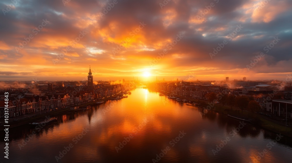 A panoramic view of a cityscape bathed in the golden orange glow of sunset, with the horizon aglow and historic buildings silhouetted against the sky. A panoramic view of a cityscape bathed in the golden orange glow of sunset, with the horizon aglow and historic buildings silhouetted against the sky.