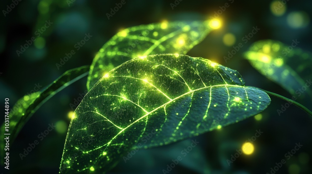 Vibrant 3D View of Chlorophyll Molecules in Leaves Vibrant 3D View of Chlorophyll Molecules in Leaves
