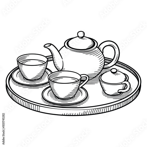 vintage tea set hand drawn illustration