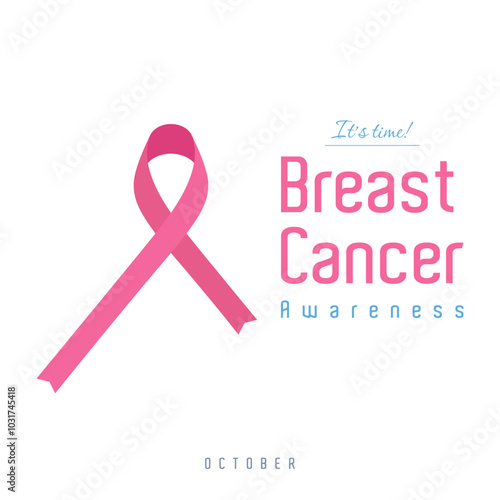 Commemorating breast cancer awareness month, October. Pink ribbon elements on a clean white background