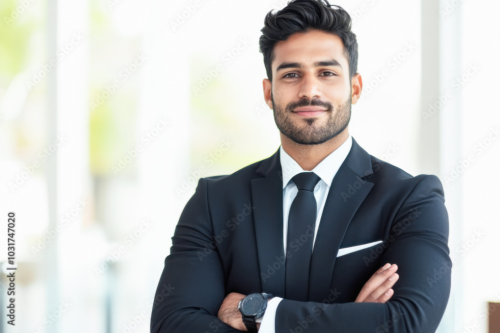 young indian businessman standing at office young indian businessman standing at office