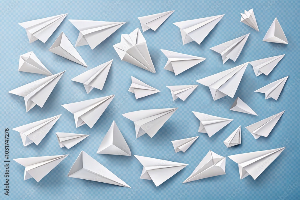 Vector Collection of White Paper Airplanes in Various Angles - Origami Style Folded Paper Toys Isolated on Transparent Vector Collection of White Paper Airplanes in Various Angles - Origami Style Folded Paper Toys Isolated on Transparent