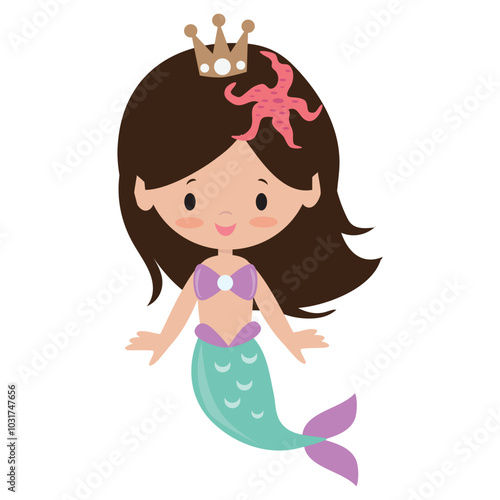 Cute mermaid sea princess vector cartoon illustration