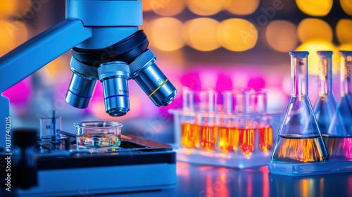 Microscope and Test Tubes in a Laboratory Setting