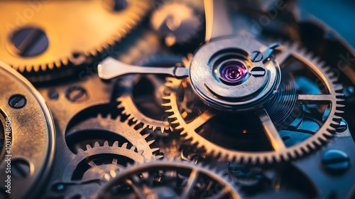 Intricate dismantled mechanical watch with detailed gears and springs on dark background, symbolizing precision and complexity in teardown analysis.