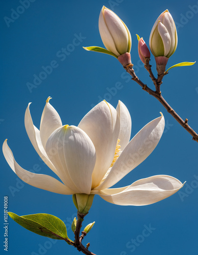 White magnolia on white background photo