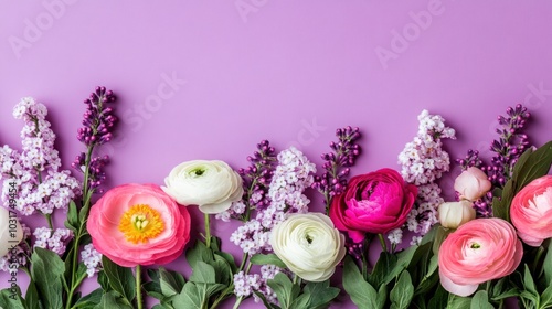 A vibrant arrangement of flowers on a purple background for decorative purposes.