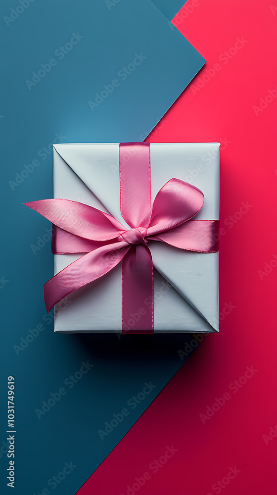 Pink and blue ribbon gift box