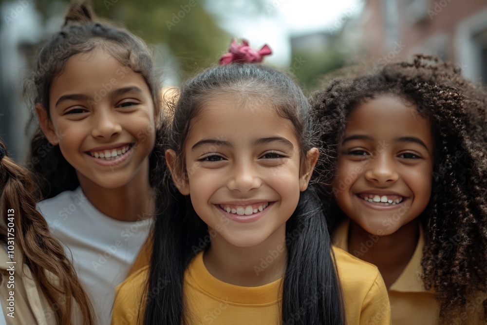 Joyful Schoolchildren Smiling Together Outdoors Joyful Schoolchildren Smiling Together Outdoors