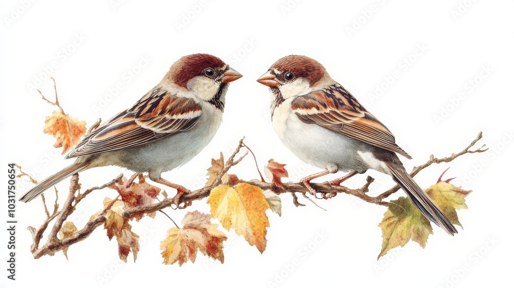 Fototapeta premium House Sparrow Pair: Wild Songbird in Nature, Avian Feathered Creatures