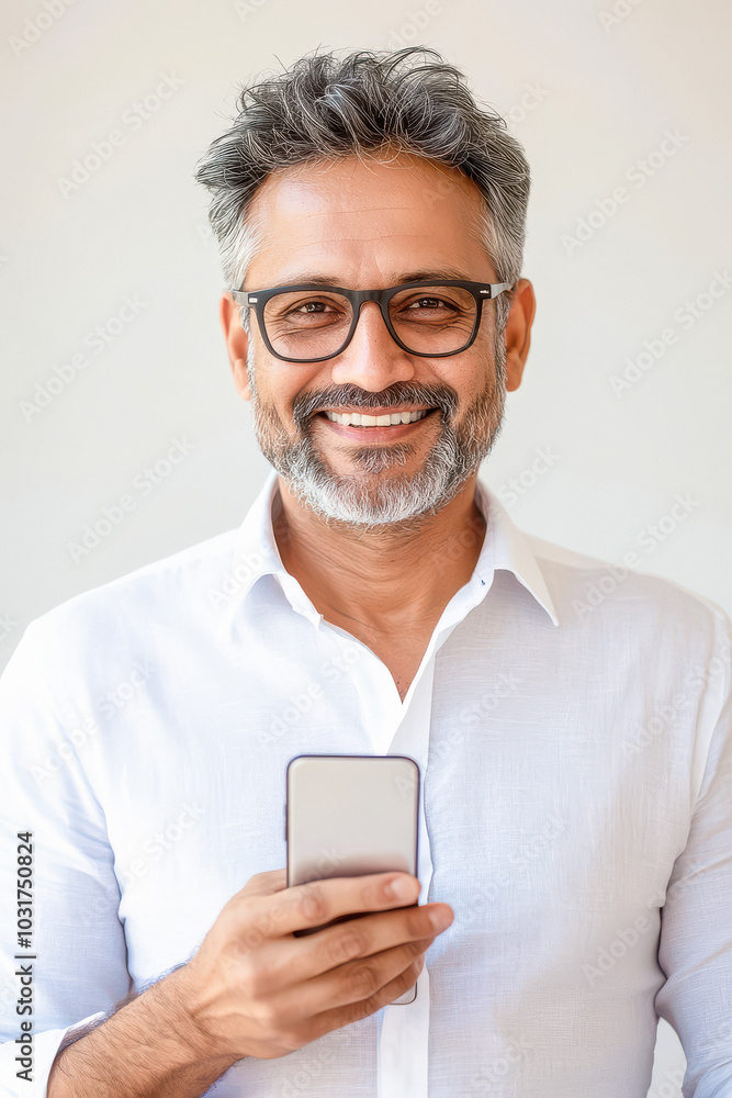 senior indian man using smartphone on white background senior indian man using smartphone on white background