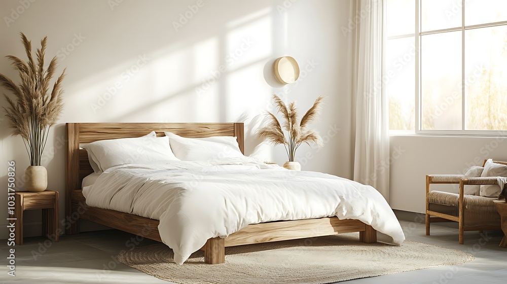 Elegant and Cozy Modern Bedroom Interior Design with Stylish Decor, mockup, poster and Background Elegant and Cozy Modern Bedroom Interior Design with Stylish Decor, mockup, poster and Background