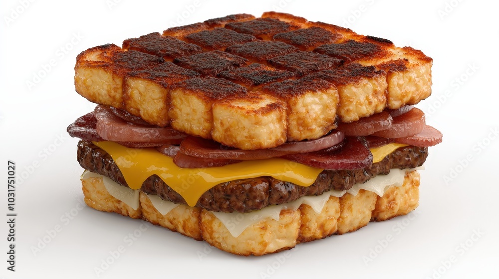 Crispy Toasted Tempeh Burger with Bacon and Onion Delicious Fast Food Crispy Toasted Tempeh Burger with Bacon and Onion Delicious Fast Food