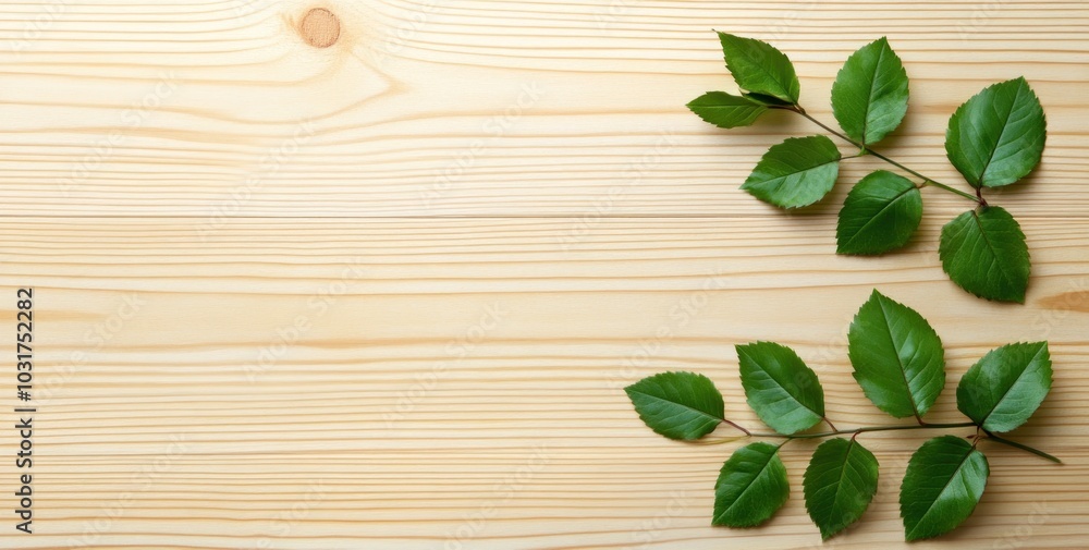 Fresh green leaves arranged on a wooden surface, creating a natural aesthetic. Fresh green leaves arranged on a wooden surface, creating a natural aesthetic.