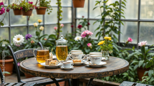 Elegant Afternoon Tea Setting in a Sunlit Garden Room