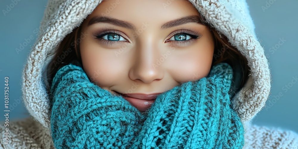 Beautiful Woman in Winter Knitwear with Blue Eyes Portrait Photography Beautiful Woman in Winter Knitwear with Blue Eyes Portrait Photography