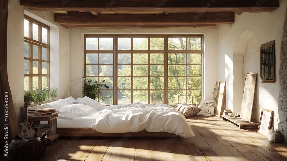 Elegant and Cozy Modern Bedroom Interior Design with Stylish Decor, mockup, poster and Background Elegant and Cozy Modern Bedroom Interior Design with Stylish Decor, mockup, poster and Background
