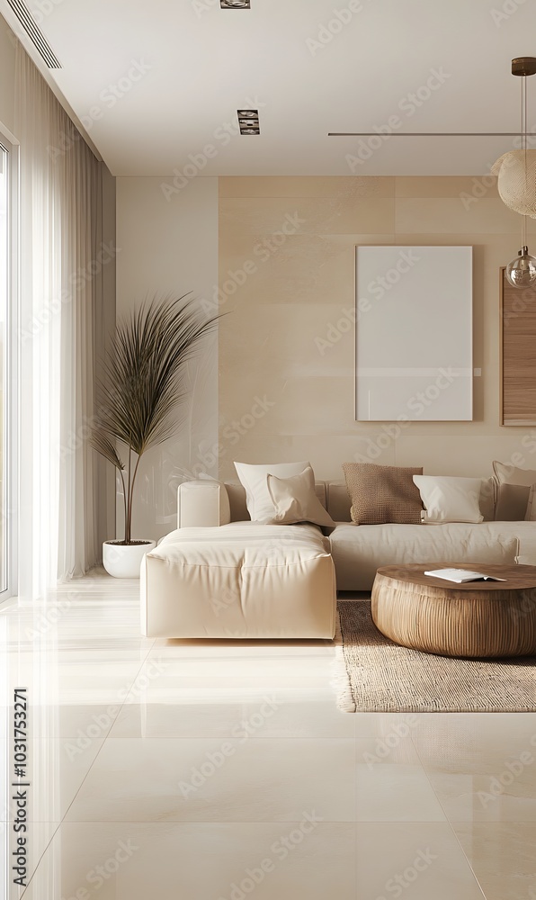 6. A bright, open space with soft beige tones and clean lines 6. A bright, open space with soft beige tones and clean lines