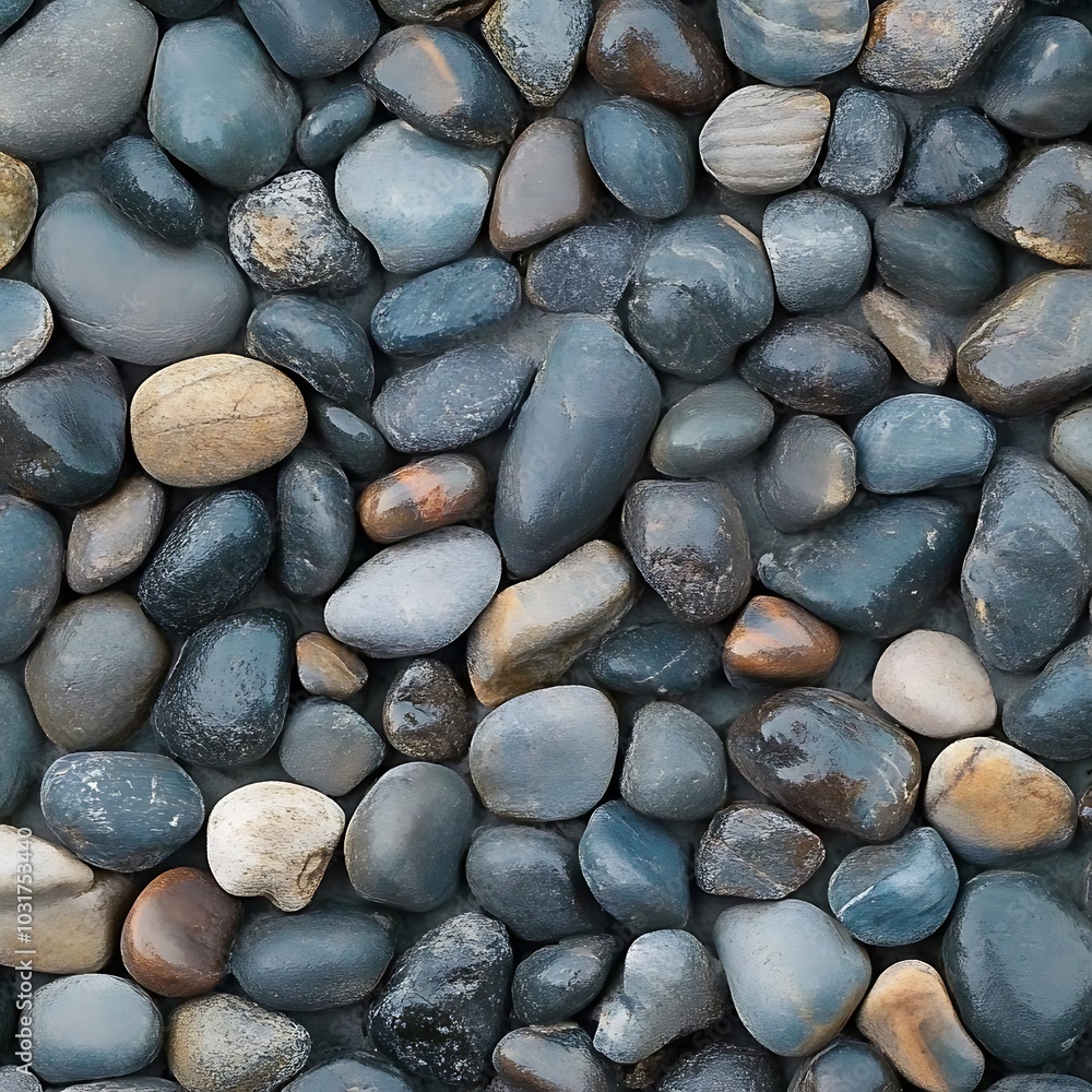 Pile of black pebble stones on the beach, background