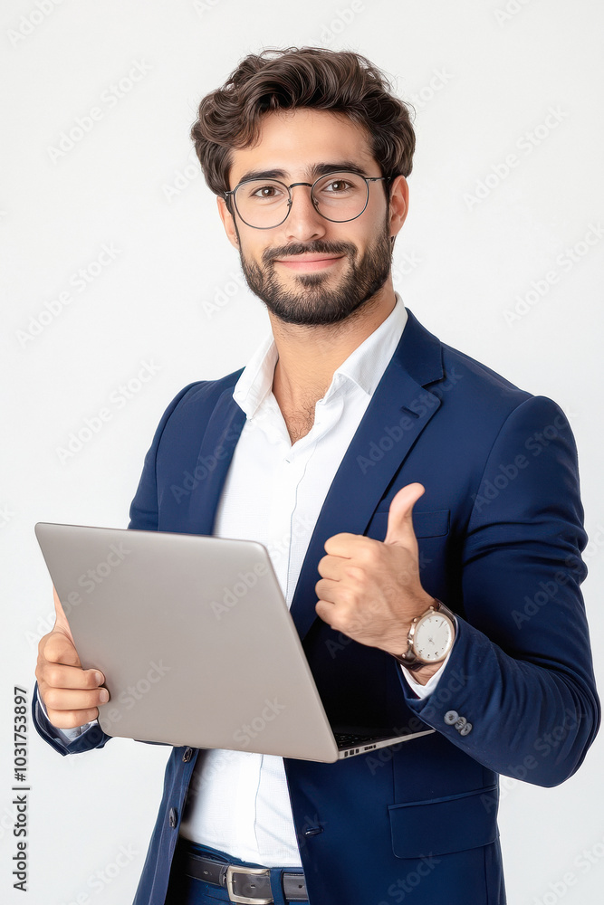 young indian businessman showing thumbs up on white background young indian businessman showing thumbs up on white background