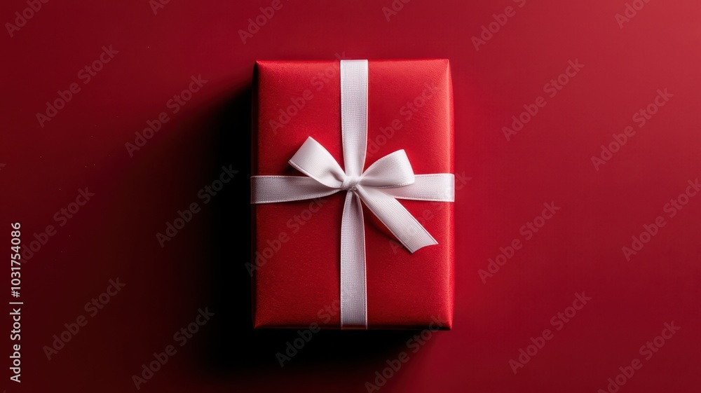 Classic red gift box with a white ribbon, perfect for holiday celebrations and customizable text space. Classic red gift box with a white ribbon, perfect for holiday celebrations and customizable text space.