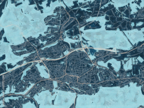 Painterly Style City Map of Iserlohn, Germany in a Blue Color Scheme. photo