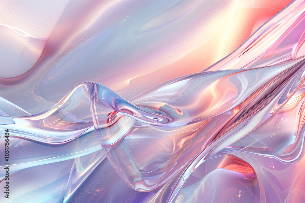 abstract background with Glassy 3D waves flowing in an iridescent gradient. abstract background with Glassy 3D waves flowing in an iridescent gradient.