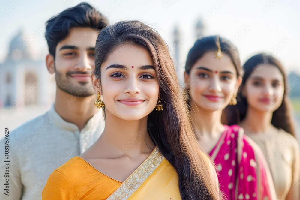 young indian people standing together young indian people standing together