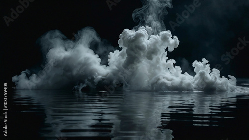 Black and white smoke and mist over water surface with copy space 