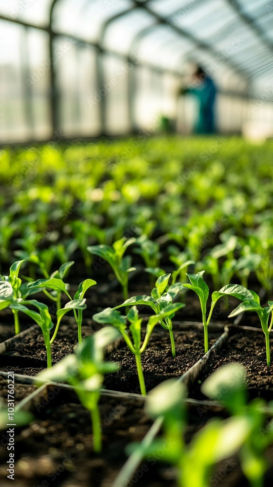 Green Seedlings Growing in Greenhouse Green Seedlings Growing in Greenhouse