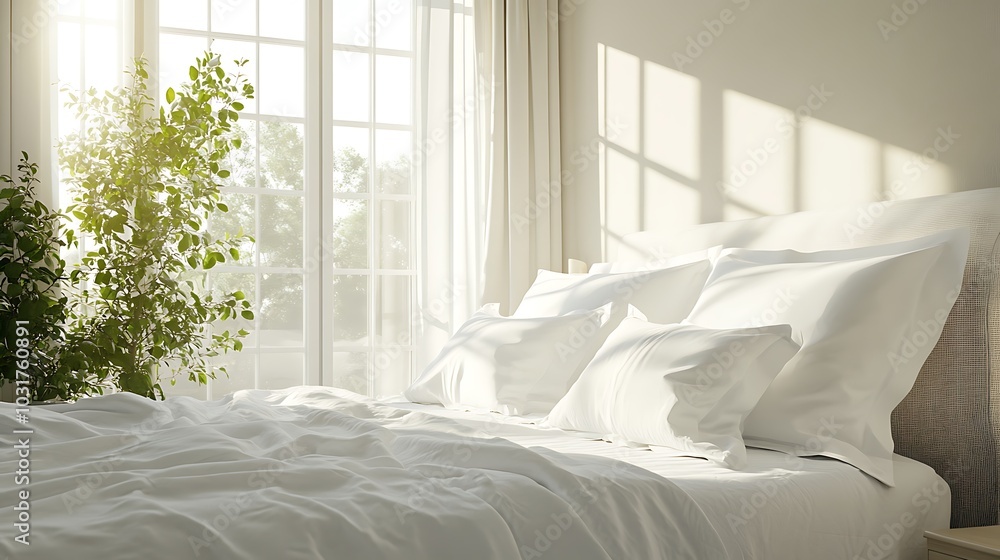 Elegant and Cozy Modern Bedroom Interior Design with Stylish Decor, mockup, poster and Background Elegant and Cozy Modern Bedroom Interior Design with Stylish Decor, mockup, poster and Background