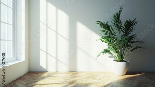  Bright Minimalist Interior with Potted Palm Plant 