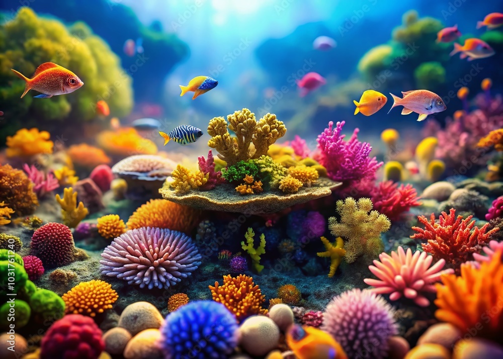 Obraz premium Vibrant Coral Reef Life in Tilt-Shift Photography for Stunning Marine Visuals