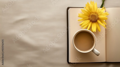 A Cozy Morning Scene with Coffee and a Beautiful Flower