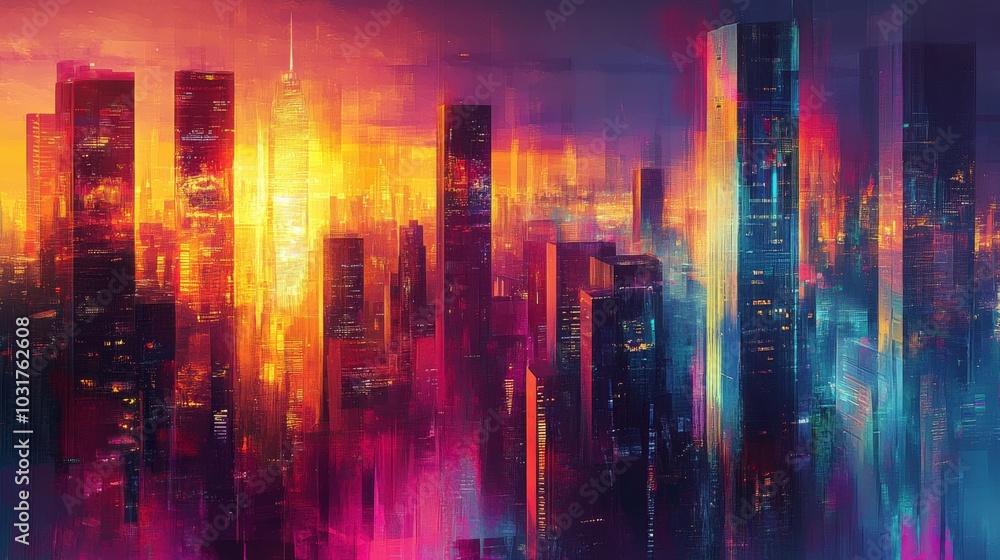 Fototapeta premium Futuristic Cityscape at Sunset