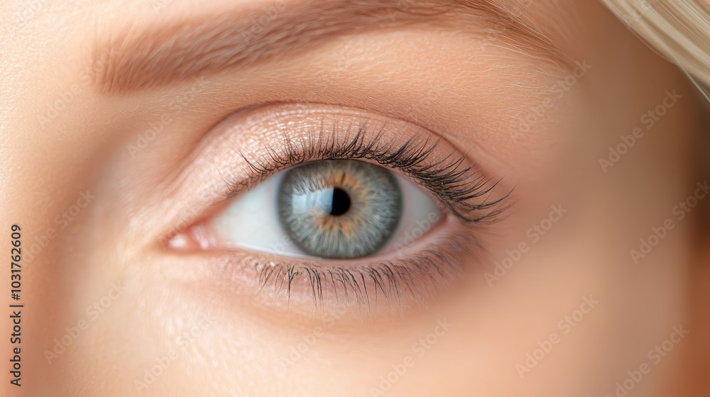 A close-up of a woman's blue eye with long eyelashes (There is no need for on top of her head as eyelashes are naturally attached to the A close-up of a woman's blue eye with long eyelashes (There is no need for on top of her head as eyelashes are naturally attached to the