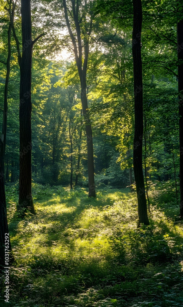 Obraz premium 91. A tranquil forest clearing with soft sunlight