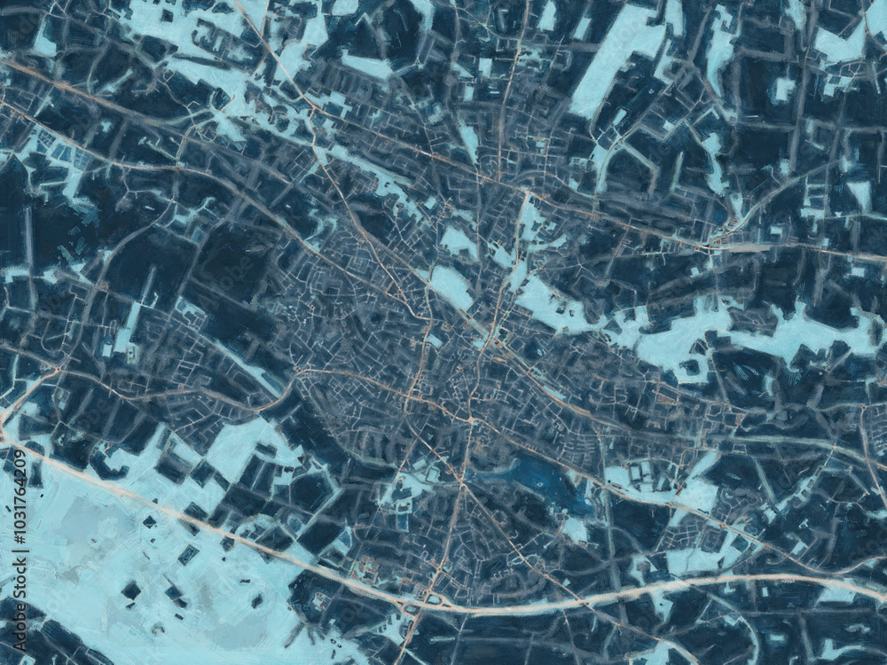 Fototapeta premium Painterly Style City Map of Ibbenburen, Germany in a Blue Color Scheme.
