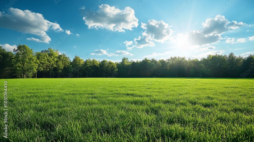 Obraz premium Lush Green Meadow Under Blue Sky