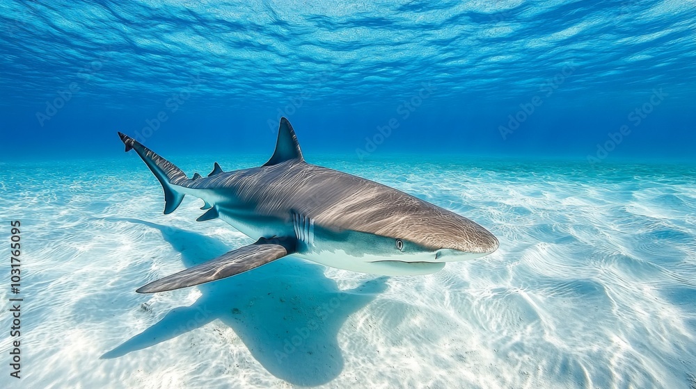 Naklejka premium Shark Swimming in Clear Ocean Water