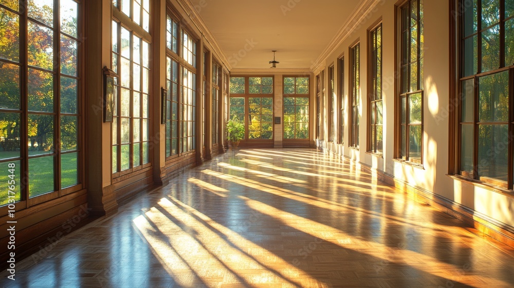 Sunlit Corridor with Large Windows Sunlit Corridor with Large Windows