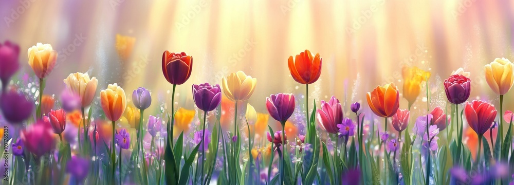 custom made wallpaper toronto digitalVibrant Tulips in a Sunlit Meadow