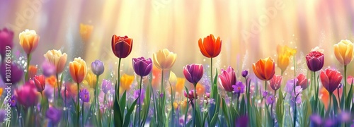Wallpaper Mural Vibrant Tulips in a Sunlit Meadow Torontodigital.ca
